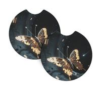 2 Pack Car Coaster for Cup Holders Metal Butterfly Car Cup Coaster 2.7" Neoprene Non-Slip Automotive Cup Mat Universal Auto Car Interior Accessories for Women Men Cup Pad