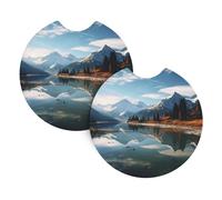 2 Pack Car Coaster for Cup Holders Mountains Surround the Lake Car Cup Coaster 2.7" Neoprene Non-Slip Automotive Cup Mat Universal Auto Car Interior Accessories for Women Men Cup Pad