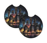 2 Pack Car Coaster for Cup Holders Night Building Car Cup Coaster 2.7" Neoprene Non-Slip Automotive Cup Mat Universal Auto Car Interior Accessories for Women Men Cup Pad