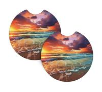 2 Pack Car Coaster for Cup Holders Ocean Rainbow Beach Sunset or Sunrise Car Cup Coaster 2.7" Neoprene Non-Slip Automotive Cup Mat Universal Auto Car Interior Accessories for Women Men Cup Pad