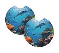 2 Pack Car Coaster for Cup Holders Ocean Sea Seabed Coral Fish Car Cup Coaster 2.7" Neoprene Non-Slip Automotive Cup Mat Universal Auto Car Interior Accessories for Women Men Cup Pad
