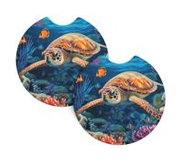 2 Pack Car Coaster for Cup Holders Ocean Sea Turtle Tropical Fish Starfish Car Cup Coaster 2.7" Neoprene Non-Slip Automotive Cup Mat Universal Auto Car Interior Accessories for Women Men Cup Pad