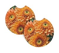 2 Pack Car Coaster for Cup Holders Orange Flowers Car Cup Coaster 2.7" Neoprene Non-Slip Automotive Cup Mat Universal Auto Car Interior Accessories for Women Men Cup Pad