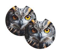 2 Pack Car Coaster for Cup Holders Owl Head Portrait Car Cup Coaster 2.7" Neoprene Non-Slip Automotive Cup Mat Universal Auto Car Interior Accessories for Women Men Cup Pad