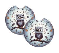 2 Pack Car Coaster for Cup Holders Owl Tree Branches Car Cup Coaster 2.7" Neoprene Non-Slip Automotive Cup Mat Universal Auto Car Interior Accessories for Women Men Cup Pad