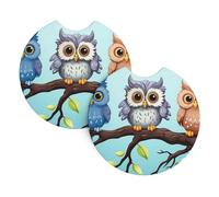 2 Pack Car Coaster for Cup Holders Owls on a Branch Car Cup Coaster 2.7" Neoprene Non-Slip Automotive Cup Mat Universal Auto Car Interior Accessories for Women Men Cup Pad