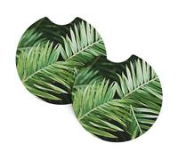 2 Pack Car Coaster for Cup Holders Palm Tree Leaves Car Cup Coaster 2.7" Neoprene Non-Slip Automotive Cup Mat Universal Auto Car Interior Accessories for Women Men Cup Pad