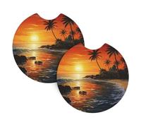 2 Pack Car Coaster for Cup Holders Palm Tree Sun Landscape Car Cup Coaster 2.7" Neoprene Non-Slip Automotive Cup Mat Universal Auto Car Interior Accessories for Women Men Cup Pad