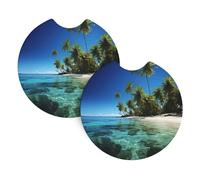 2 Pack Car Coaster for Cup Holders Palm Trees and Clear Sea Car Cup Coaster 2.7" Neoprene Non-Slip Automotive Cup Mat Universal Auto Car Interior Accessories for Women Men Cup Pad