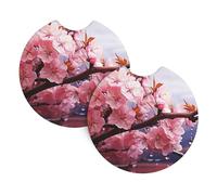 2 Pack Car Coaster for Cup Holders Pink Cherry Bloosom Car Cup Coaster 2.7" Neoprene Non-Slip Automotive Cup Mat Universal Auto Car Interior Accessories for Women Men Cup Pad
