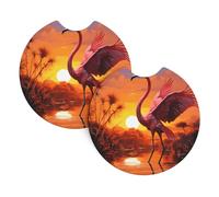 2 Pack Car Coaster for Cup Holders Pink Flamingo Sunset Car Cup Coaster 2.7" Neoprene Non-Slip Automotive Cup Mat Universal Auto Car Interior Accessories for Women Men Cup Pad