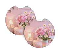 2 Pack Car Coaster for Cup Holders Pink Flower Car Cup Coaster 2.7" Neoprene Non-Slip Automotive Cup Mat Universal Auto Car Interior Accessories for Women Men Cup Pad