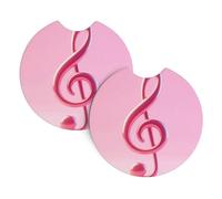 2 Pack Car Coaster for Cup Holders Pink Notes Car Cup Coaster 2.7" Neoprene Non-Slip Automotive Cup Mat Universal Auto Car Interior Accessories for Women Men Cup Pad