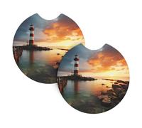 2 Pack Car Coaster for Cup Holders Rainbows Lighthouse Seaside Car Cup Coaster 2.7" Neoprene Non-Slip Automotive Cup Mat Universal Auto Car Interior Accessories for Women Men Cup Pad