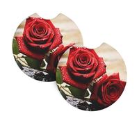 2 Pack Car Coaster for Cup Holders Red Rose Flowers Car Cup Coaster 2.7" Neoprene Non-Slip Automotive Cup Mat Universal Auto Car Interior Accessories for Women Men Cup Pad