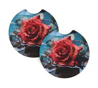 2 Pack Car Coaster for Cup Holders Red Rose in Water Car Cup Coaster 2.7" Neoprene Non-Slip Automotive Cup Mat Universal Auto Car Interior Accessories for Women Men Cup Pad