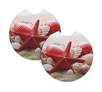 2 Pack Car Coaster for Cup Holders Red Starfish Seashells Car Cup Coaster 2.7" Neoprene Non-Slip Automotive Cup Mat Universal Auto Car Interior Accessories for Women Men Cup Pad
