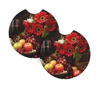2 Pack Car Coaster for Cup Holders Red Wine Strawberry Flowers Car Cup Coaster 2.7" Neoprene Non-Slip Automotive Cup Mat Universal Auto Car Interior Accessories for Women Men Cup Pad