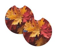 2 Pack Car Coaster for Cup Holders Red Yellow Fall Maple Leafs Car Cup Coaster 2.7" Neoprene Non-Slip Automotive Cup Mat Universal Auto Car Interior Accessories for Women Men Cup Pad