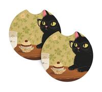 2 Pack Car Coaster for Cup Holders Retro Cat Car Cup Coaster 2.7" Neoprene Non-Slip Automotive Cup Mat Universal Auto Car Interior Accessories for Women Men Cup Pad