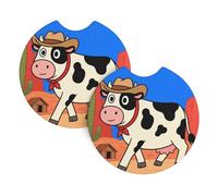 2 Pack Car Coaster for Cup Holders Retro Western Cow Car Cup Coaster 2.7" Neoprene Non-Slip Automotive Cup Mat Universal Auto Car Interior Accessories for Women Men Cup Pad