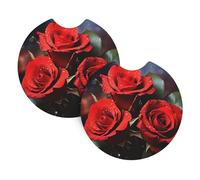 2 Pack Car Coaster for Cup Holders Romantic Red Roses Car Cup Coaster 2.7" Neoprene Non-Slip Automotive Cup Mat Universal Auto Car Interior Accessories for Women Men Cup Pad