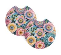2 Pack Car Coaster for Cup Holders Scales and Flowers Pattern Car Cup Coaster 2.7" Neoprene Non-Slip Automotive Cup Mat Universal Auto Car Interior Accessories for Women Men Cup Pad