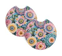 2 Pack Car Coaster for Cup Holders Scales and Flowers Pattern Car Cup Coaster 2.7" Neoprene Non-Slip Automotive Cup Mat Universal Auto Car Interior Accessories for Women Men Cup Pad
