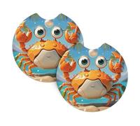 2 Pack Car Coaster for Cup Holders Summer Cartoon Crab Car Cup Coaster 2.7" Neoprene Non-Slip Automotive Cup Mat Universal Auto Car Interior Accessories for Women Men Cup Pad