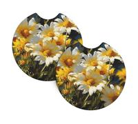 2 Pack Car Coaster for Cup Holders Summer Daisies Car Cup Coaster 2.7" Neoprene Non-Slip Automotive Cup Mat Universal Auto Car Interior Accessories for Women Men Cup Pad