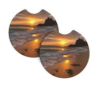 2 Pack Car Coaster for Cup Holders Sunrise Beach Car Cup Coaster 2.7" Neoprene Non-Slip Automotive Cup Mat Universal Auto Car Interior Accessories for Women Men Cup Pad