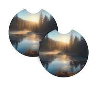 2 Pack Car Coaster for Cup Holders Sunrise Over Mountain Forest Lake Car Cup Coaster 2.7" Neoprene Non-Slip Automotive Cup Mat Universal Auto Car Interior Accessories for Women Men Cup Pad