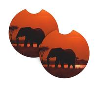 2 Pack Car Coaster for Cup Holders Sunset African Elephant Car Cup Coaster 2.7" Neoprene Non-Slip Automotive Cup Mat Universal Auto Car Interior Accessories for Women Men Cup Pad