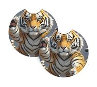 2 Pack Car Coaster for Cup Holders Tiger Head with Raised Paws Car Cup Coaster 2.7" Neoprene Non-Slip Automotive Cup Mat Universal Auto Car Interior Accessories for Women Men Cup Pad