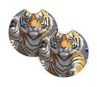 2 Pack Car Coaster for Cup Holders Tiger Head with Raised Paws Car Cup Coaster 2.7" Neoprene Non-Slip Automotive Cup Mat Universal Auto Car Interior Accessories for Women Men Cup Pad