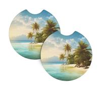 2 Pack Car Coaster for Cup Holders Tropical Beach Car Cup Coaster 2.7" Neoprene Non-Slip Automotive Cup Mat Universal Auto Car Interior Accessories for Women Men Cup Pad