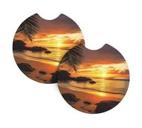 2 Pack Car Coaster for Cup Holders Tropical Beach Coastal Sunset Car Cup Coaster 2.7" Neoprene Non-Slip Automotive Cup Mat Universal Auto Car Interior Accessories for Women Men Cup Pad