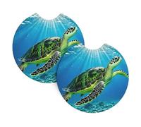 2 Pack Car Coaster for Cup Holders Turtle Swimming in the sea Car Cup Coaster 2.7" Neoprene Non-Slip Automotive Cup Mat Universal Auto Car Interior Accessories for Women Men Cup Pad