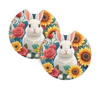 2 Pack Car Coaster for Cup Holders Watercolor Rabbit and Flowers Car Cup Coaster 2.7" Neoprene Non-Slip Automotive Cup Mat Universal Auto Car Interior Accessories for Women Men Cup Pad