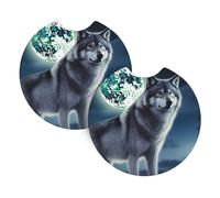 2 Pack Car Coaster for Cup Holders Wolf Under Moon Car Cup Coaster 2.7" Neoprene Non-Slip Automotive Cup Mat Universal Auto Car Interior Accessories for Women Men Cup Pad