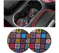 2 Pack Car Coasters, 2.75inch Cute Car Cup Holder Coasters for Car, Neoprene Cup Pad Mat for Women (Colorful Pattern)