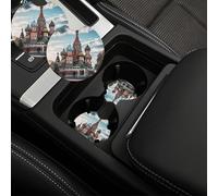 2 Pack Car Coasters for Cup Holders Absorbent Non-Slip Car Cup Coasters Universal 2.7 Inch Cars Coaster St Basil Cathedral Red in Moscow Insert Cupholder Pad Cute Auto Assecories for Women Men