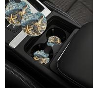 2 Pack Car Coasters for Cup Holders Absorbent Non-Slip Car Cup Coasters Universal 2.7 Inch Cars Coaster Sea Turtle Starfish Insert Cupholder Pad Cute Auto Assecories for Women Men