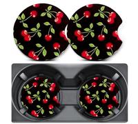 2 Pack Car Coasters for Cup Holders,Cherry Design Car Cup Holder Coasters,2.75" Universal Size Anti Slip Rubber Mat,Car Cup Holder Decal Decor Accessories,Car Interior Decor for Women Men