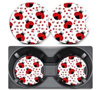 2 Pack Car Coasters for Cup Holders,Cute Ladybug Car Cup Holder Coasters,2.75" Universal Size Anti Slip Rubber Mat,Automotive Cup Holder Decal Decor Accessories,Ladybug Gifts for Women Men