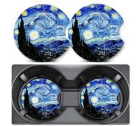 2 Pack Car Coasters for Cup Holders,Van Gogh Starry Night Car Cup Holder Coasters,2.75" Universal Size Anti Slip Rubber Mat,Car Cup Holder Decal Decor Accessories for Men,Women,MoM,Dad,Grandpa