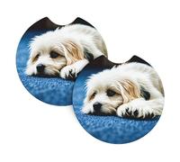 2-Pack Car Coasters WHJDPP Carpet Puppy Printing Auto Accessories Spill-Resistant Quick-Drying Suitable for Cars Trucks, and Boats