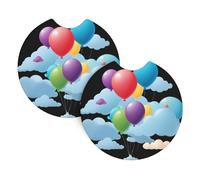 2-Pack Car Coasters WHJSSF Balloons On Colorful Clouds Picture Auto Accessories Spill-Resistant Quick-Drying Suitable for Cars Trucks, and Boats
