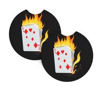 2-Pack Car Coasters WHJSSF Burning Playing Cards Picture Auto Accessories Spill-Resistant Quick-Drying Suitable for Cars Trucks, and Boats