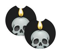 2-Pack Car Coasters WHJSSF Burning Skull Candle Picture Auto Accessories Spill-Resistant Quick-Drying Suitable for Cars Trucks, and Boats